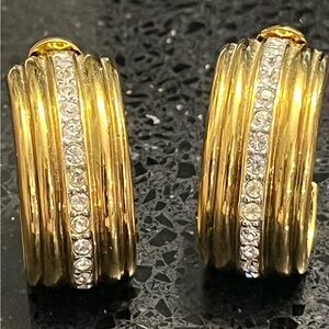 IVANA TRUMP vintage Gold Crystal Diamond Statement Hoop Clip Earrings HSN 1994